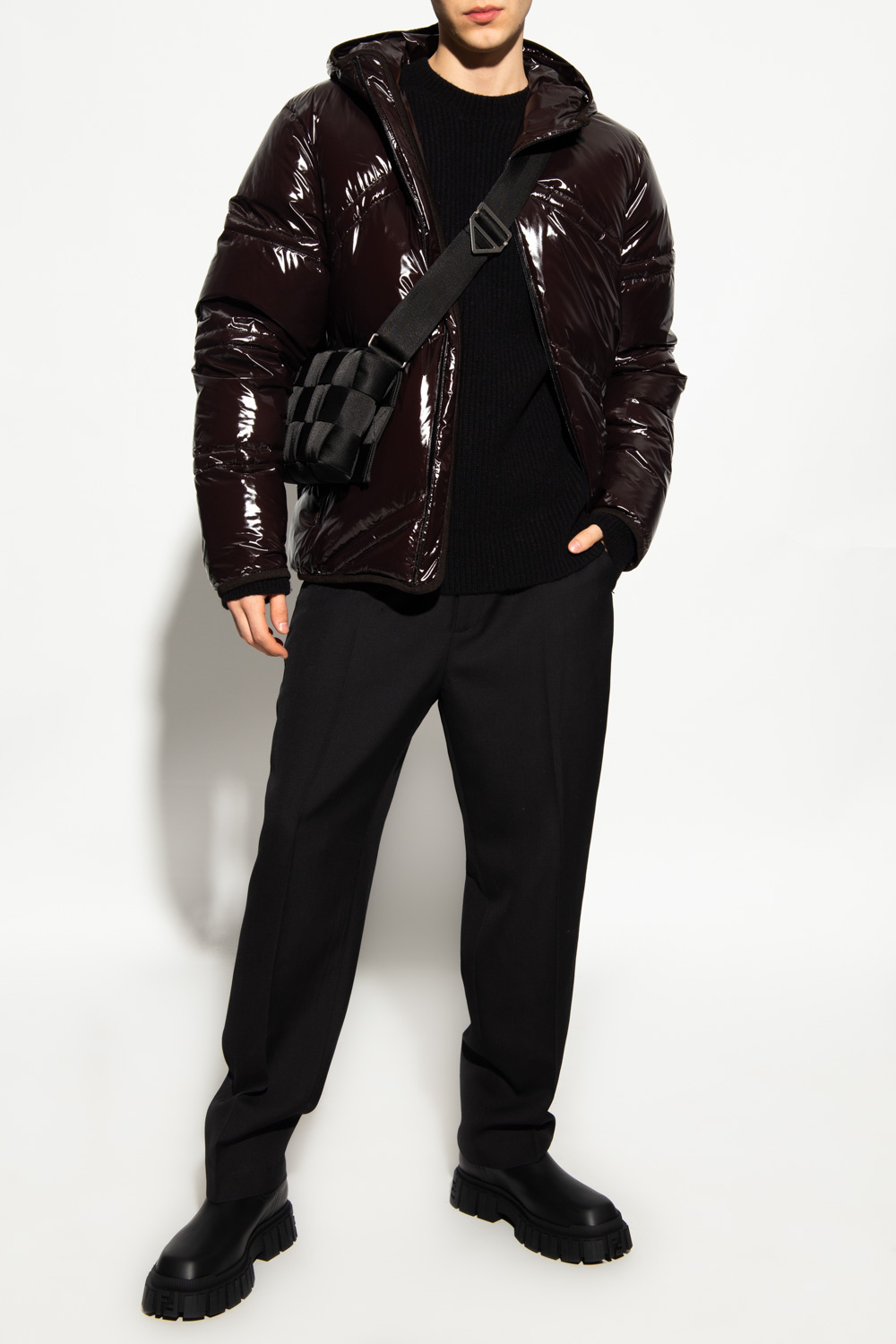 【送料&関税込】Bottega Veneta Down Jacket Bottega Veneta - Intrecciato Leather-Trimmed Quilted Cotton